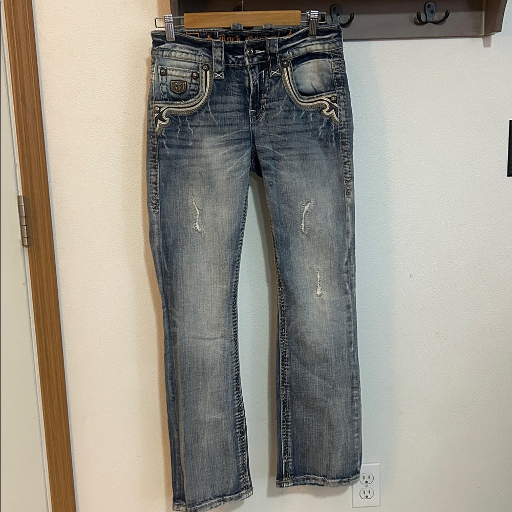 Rock Revival searlas Faded Blue Straight Leg Jeans, size 27, slim boot pockets